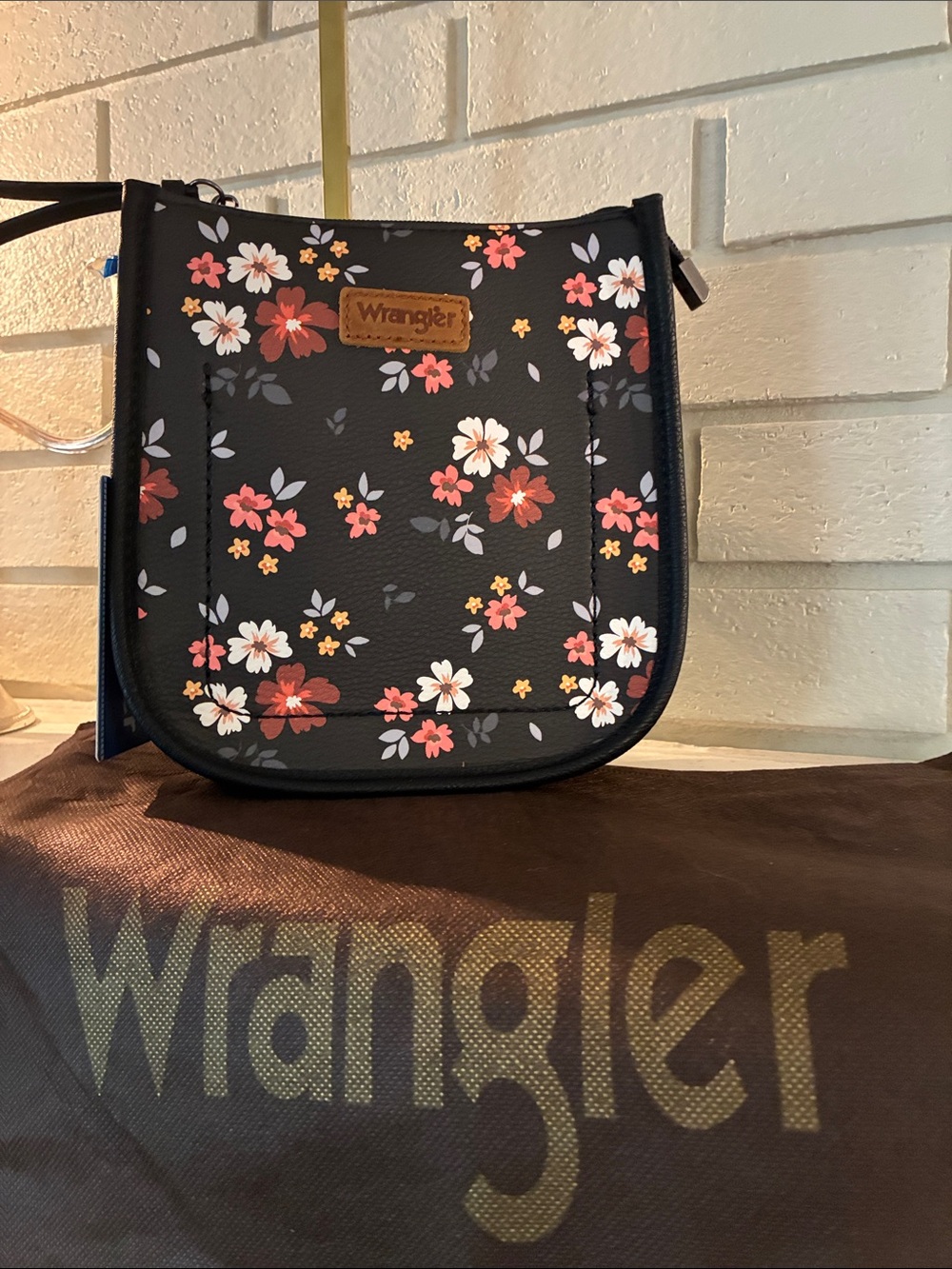 Wrangler Black Floral Crossbody with Multicolor Blooms